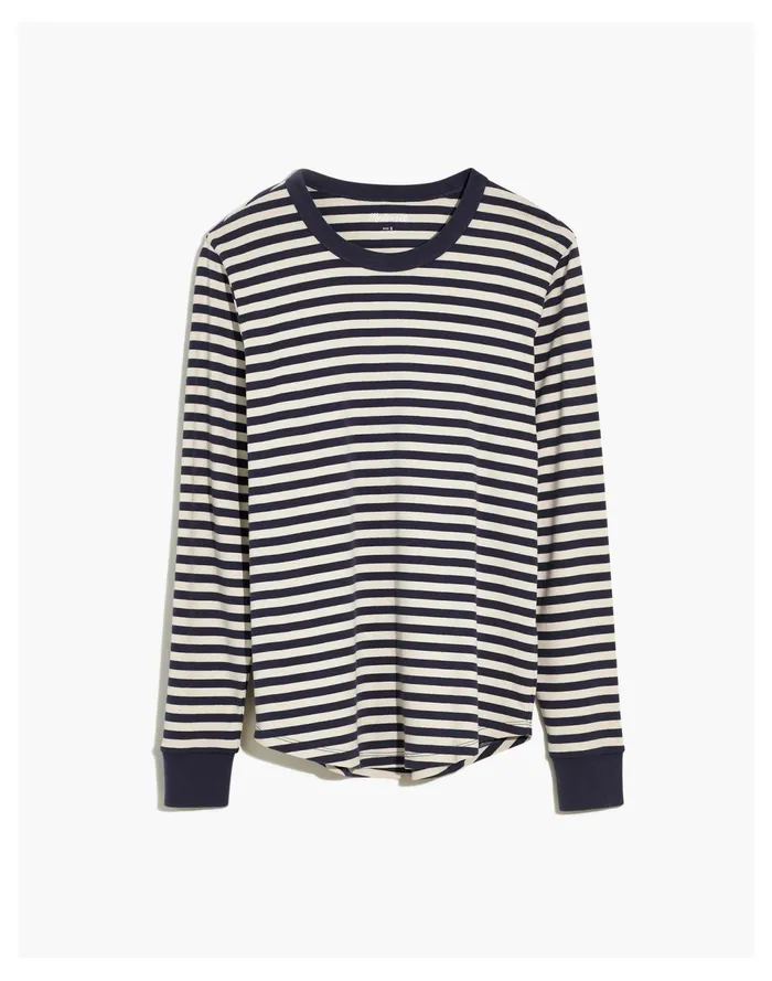 Men Ribbed Long Sleeve Relaxed Tee In Stripe Dark Baltic Stripe Madewell Tees