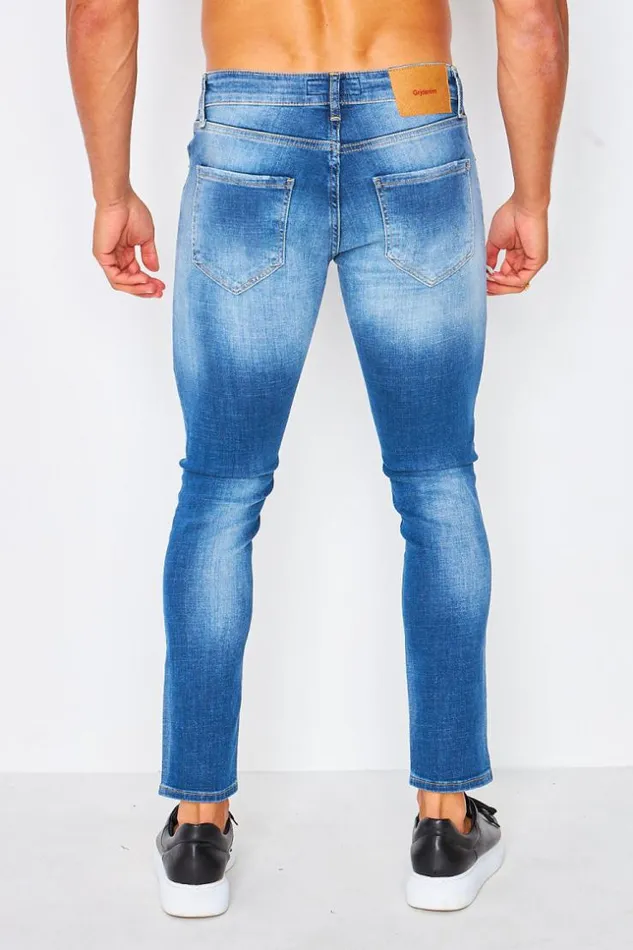 Men Ripped Blue Jean With Lining Blue Brentiny Paris Jeans