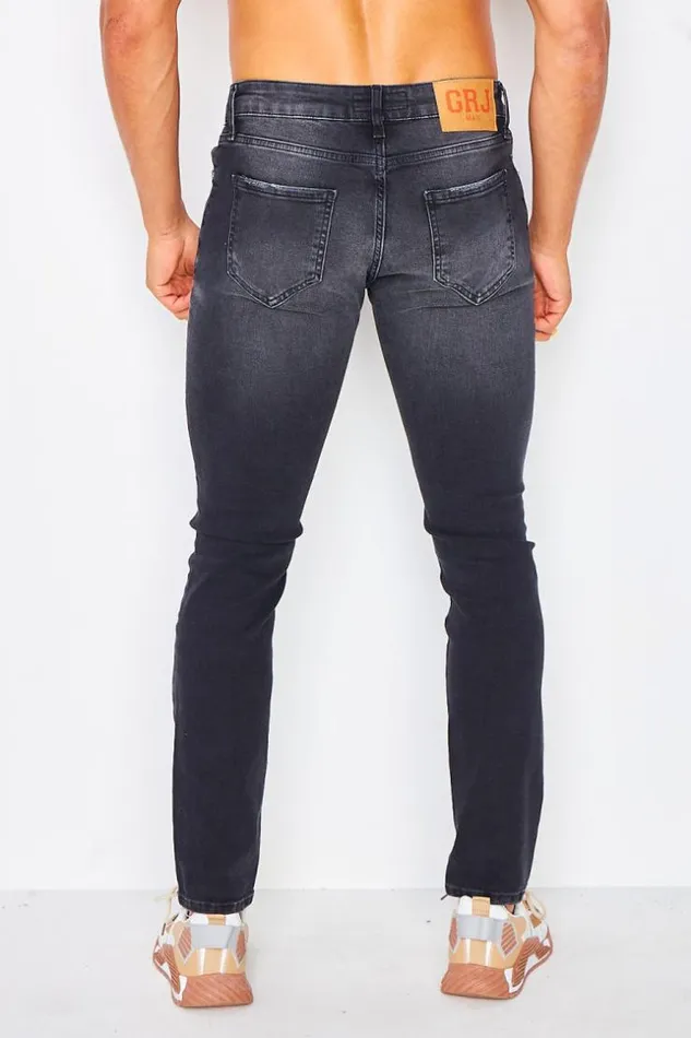 Men Ripped Jean With Lining In Black Black Brentiny Paris Jeans