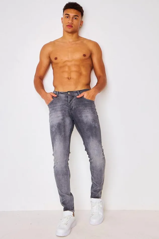 Men Scratched Brentiny Jeans In Grey Grey Brentiny Paris Jeans