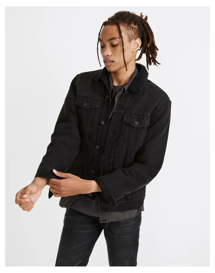 Men Sherpa Classic Jean Jacket In Black Black Madewell Jackets