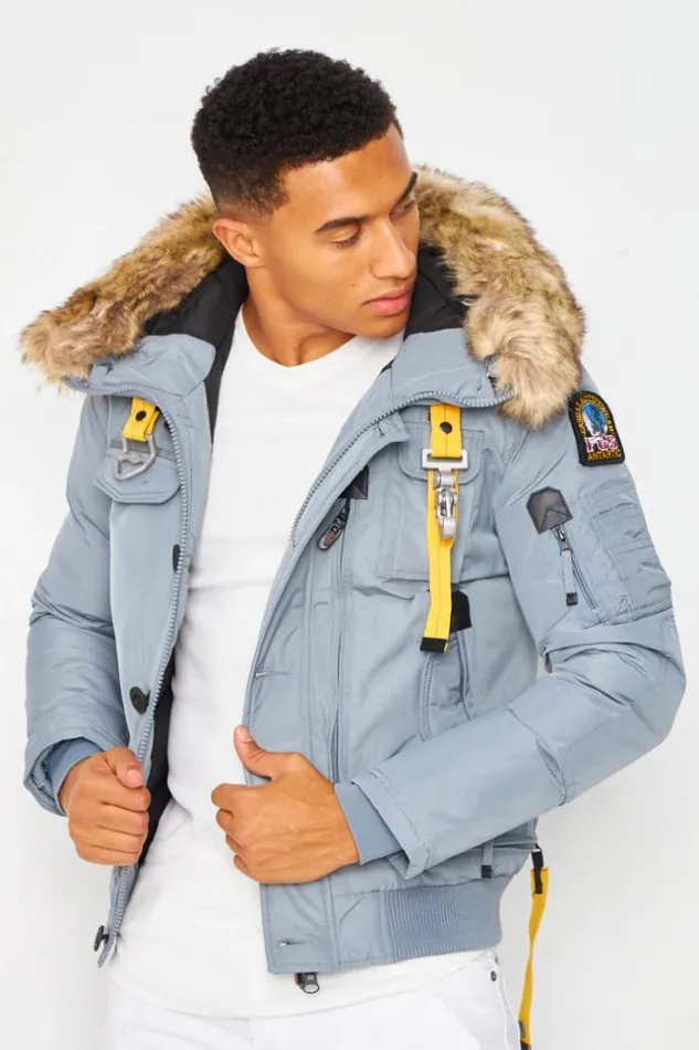 Men Short Parka Jacket With Faux Fur Hood And Multi Pockets In Grey Grey Brentiny Paris Parkas And Down Jackets