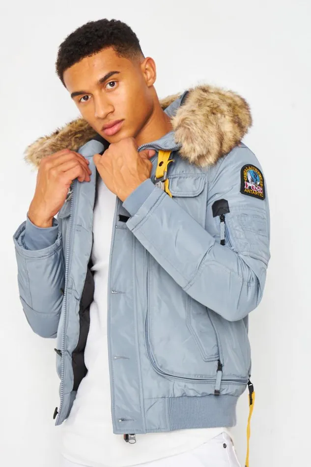Men Short Parka Jacket With Faux Fur Hood And Multi Pockets In Grey Grey Brentiny Paris Parkas And Down Jackets