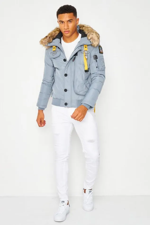 Men Short Parka Jacket With Faux Fur Hood And Multi Pockets In Grey Grey Brentiny Paris Parkas And Down Jackets