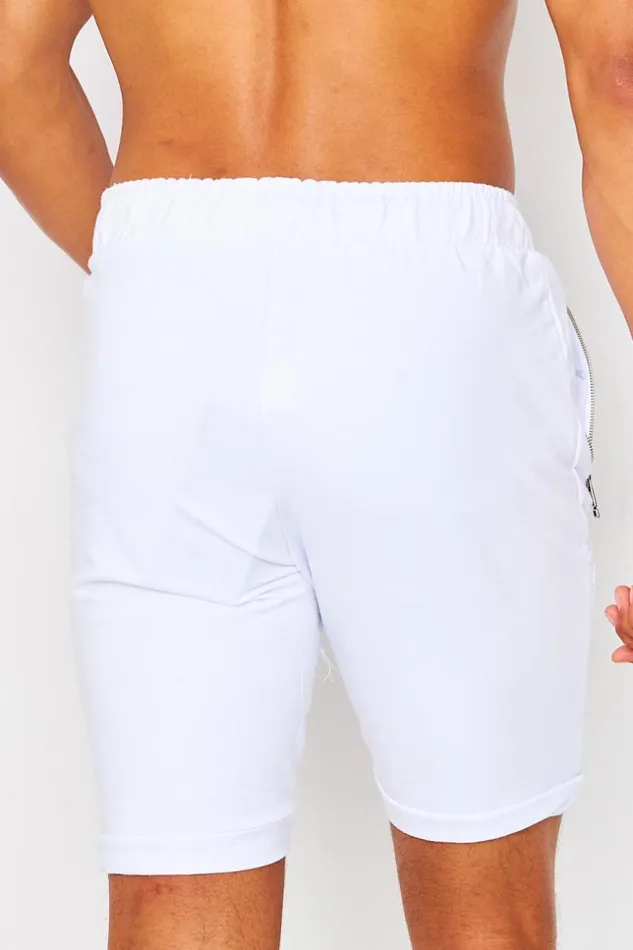 Men Shorts With Embossed Pattern On The Thighs In White White Brentiny Paris Shorts