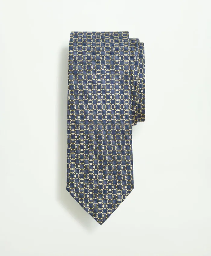 Men Silk Circle Link Pattern Tie Yellow Brooks Brothers Ties and Pocket Squares