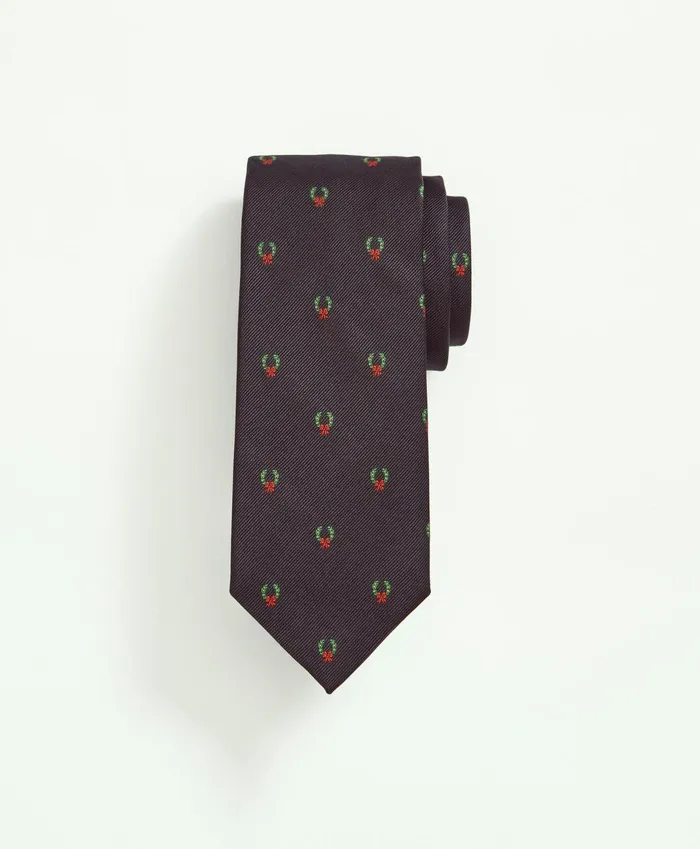 Men Silk Holiday Wreath Tie Navy Brooks Brothers Ties and Pocket Squares