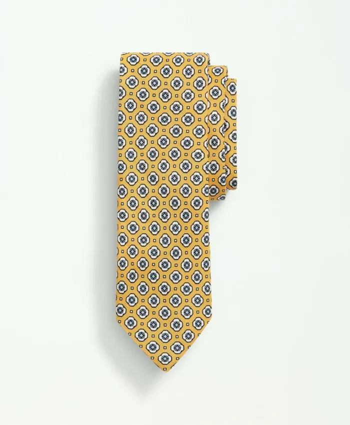Men Silk Linen Jacquard Dot Tie Yellow Brooks Brothers Ties and Pocket Squares