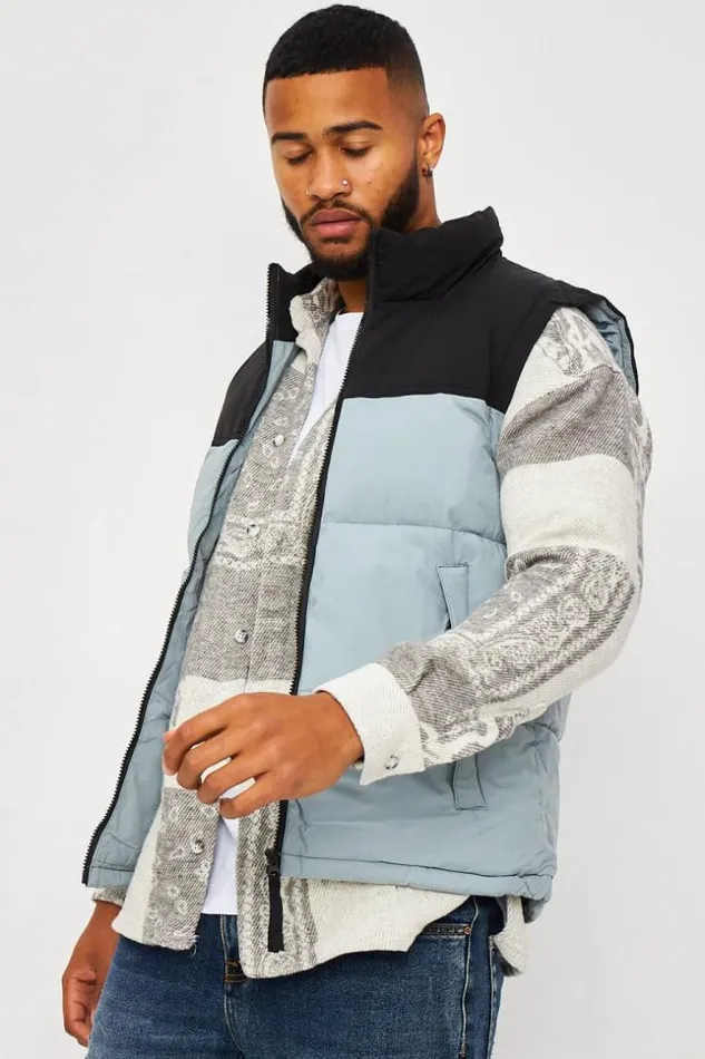 Men Sleeveless Padded Jacket In Black And Grey Grey Brentiny Paris Parkas And Down Jackets Men Sleeveless Padded Jacket In Black And Grey Grey Brentiny Paris Parkas And Down Jackets