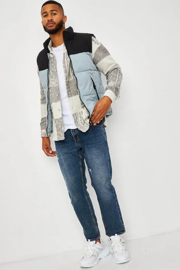 Men Sleeveless Padded Jacket In Black And Grey Grey Brentiny Paris Parkas And Down Jackets