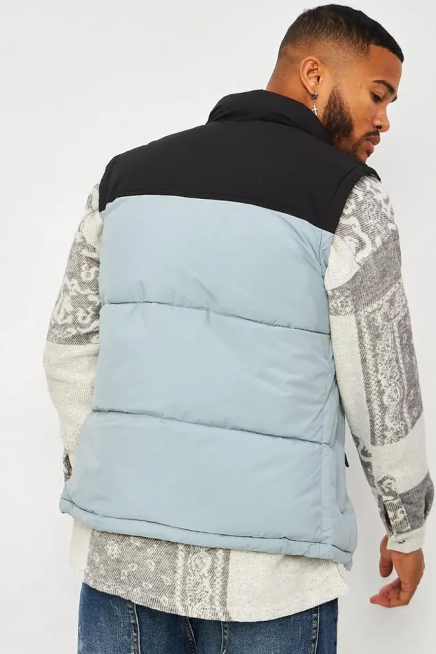 Men Sleeveless Padded Jacket In Black And Grey Grey Brentiny Paris Parkas And Down Jackets