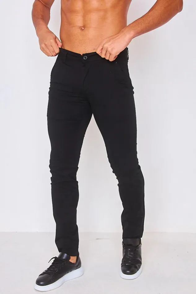 Men Slim Fit Chino Trousers In Black Black Brentiny Paris Pants