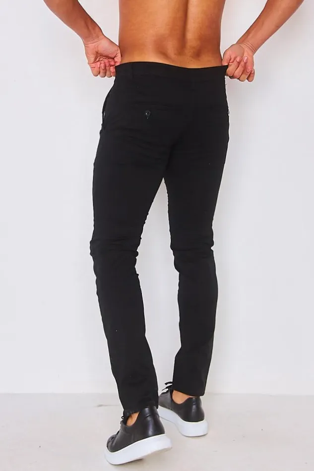 Men Slim Fit Chino Trousers In Black Black Brentiny Paris Pants