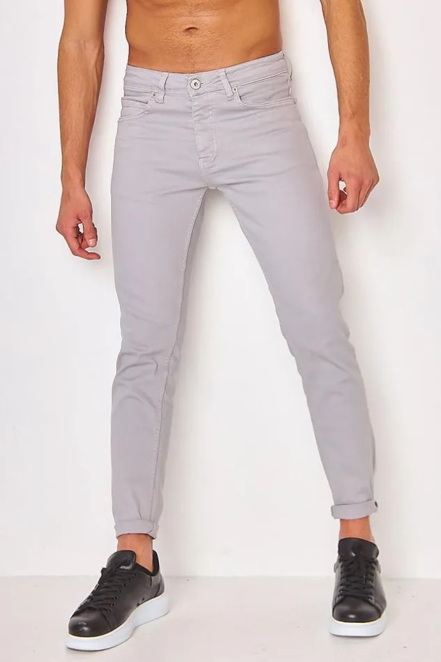 Men Slim Jean In Plain Grey Grey Brentiny Paris Jeans