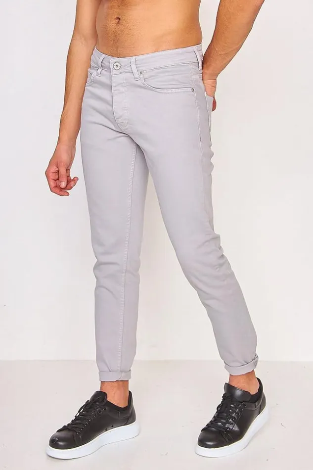 Men Slim Jean In Plain Grey Grey Brentiny Paris Jeans