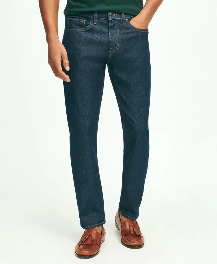Men Straight Fit Denim Jeans Dark Blue Brooks Brothers Chinos and Casual Pants