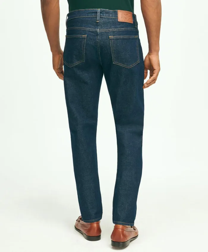 Men Straight Fit Denim Jeans Dark Blue Brooks Brothers Chinos and Casual Pants