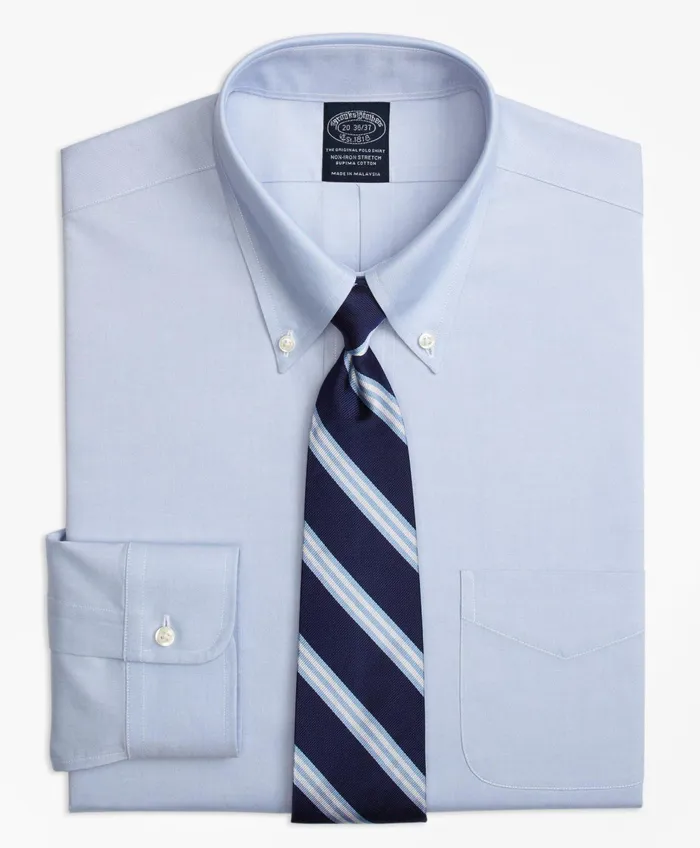 Men Stretch Big and Tall Dress Shirt NonIron Pinpoint ButtonDown Collar Light Blue Brooks Brothers Dress Shirts
