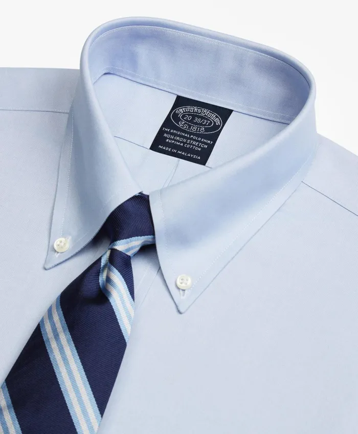 Men Stretch Big and Tall Dress Shirt NonIron Pinpoint ButtonDown Collar Light Blue Brooks Brothers Dress Shirts