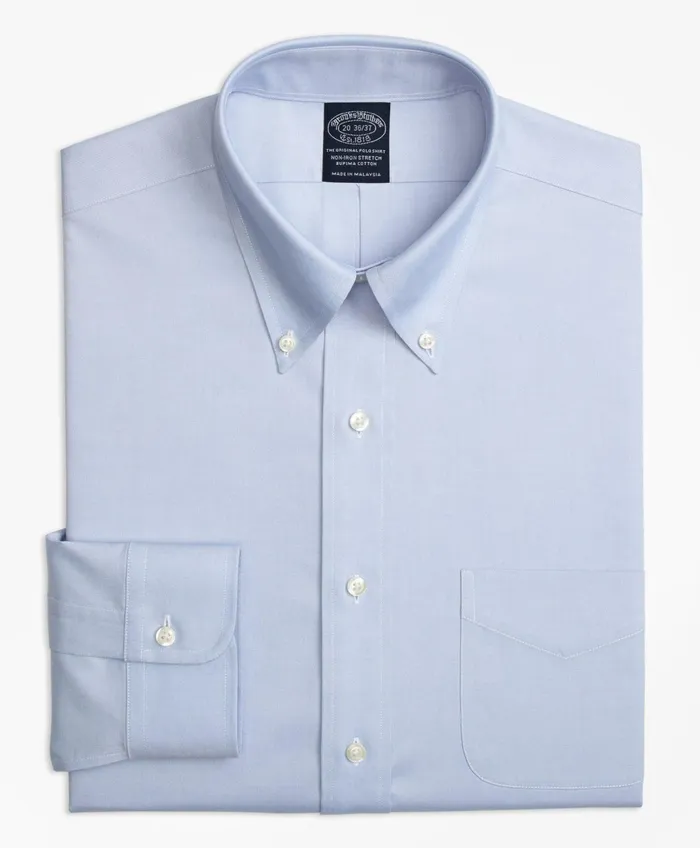 Men Stretch Big and Tall Dress Shirt NonIron Pinpoint ButtonDown Collar Light Blue Brooks Brothers Dress Shirts