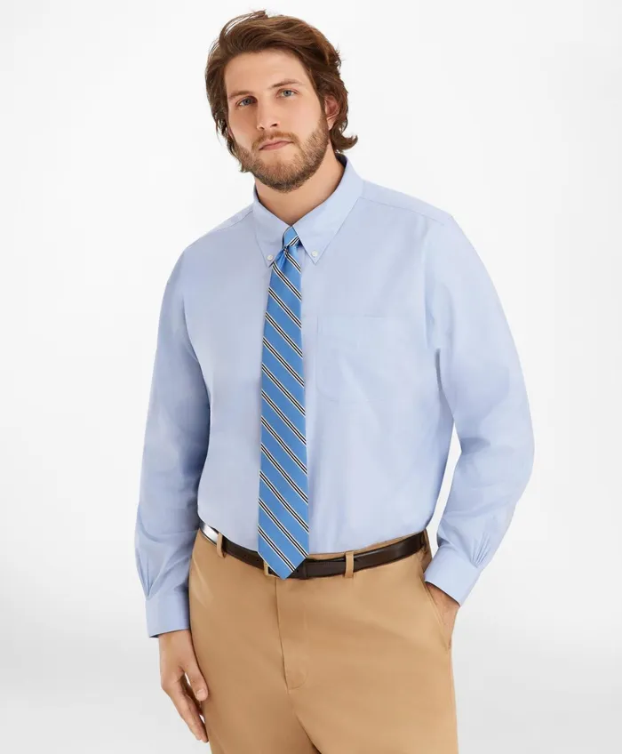 Men Stretch Big and Tall Dress Shirt NonIron Pinpoint ButtonDown Collar Light Blue Brooks Brothers Dress Shirts