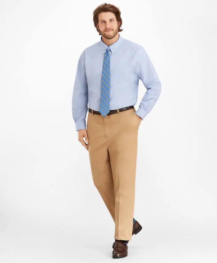 Men Stretch Big and Tall Dress Shirt NonIron Pinpoint ButtonDown Collar Light Blue Brooks Brothers Dress Shirts