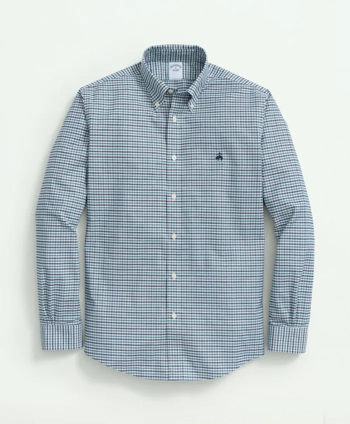 Men Stretch Cotton NonIron Oxford Polo ButtonDown Collar MiniGraph Checked Shirt Green Brooks Brothers Sport Shirts Men Stretch Cotton NonIron Oxford Polo ButtonDown Collar MiniGraph Checked Shirt Green Brooks Brothers Sport Shirts