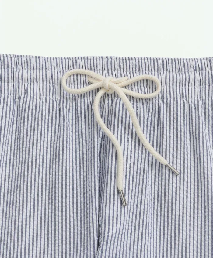 Men Stretch Cotton Seersucker Friday Shorts Blueivory Brooks Brothers Shorts and Swimwear