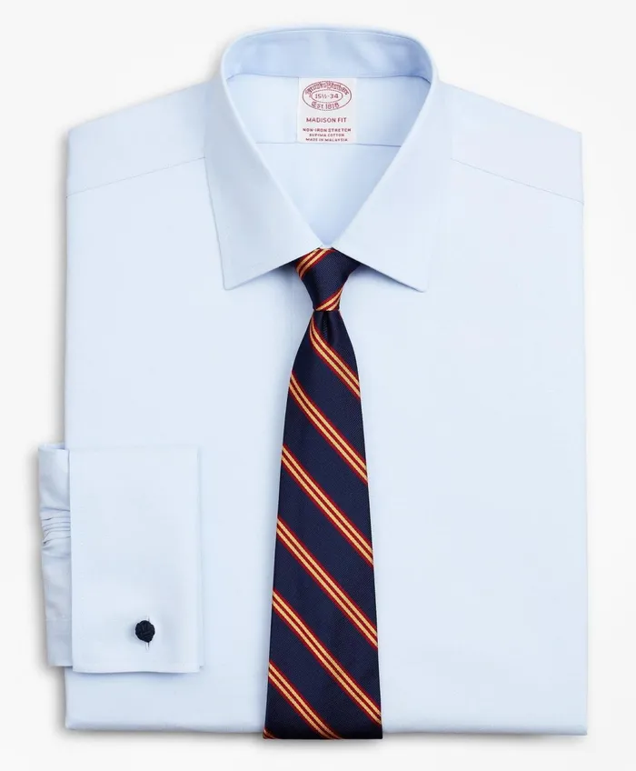 Men Stretch Madison RelaxedFit Dress Shirt NonIron Pinpoint Ainsley Collar French Cuff Light Blue Brooks Brothers Dress Shirts Men Stretch Madison RelaxedFit Dress Shirt NonIron Pinpoint Ainsley Collar French Cuff Light Blue Brooks Brothers Dress Shirts