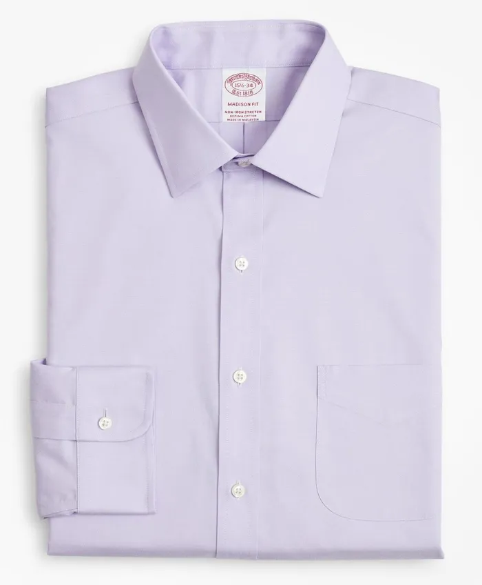 Men Stretch Madison RelaxedFit Dress Shirt NonIron Pinpoint Ainsley Collar Lavender Brooks Brothers Dress Shirts