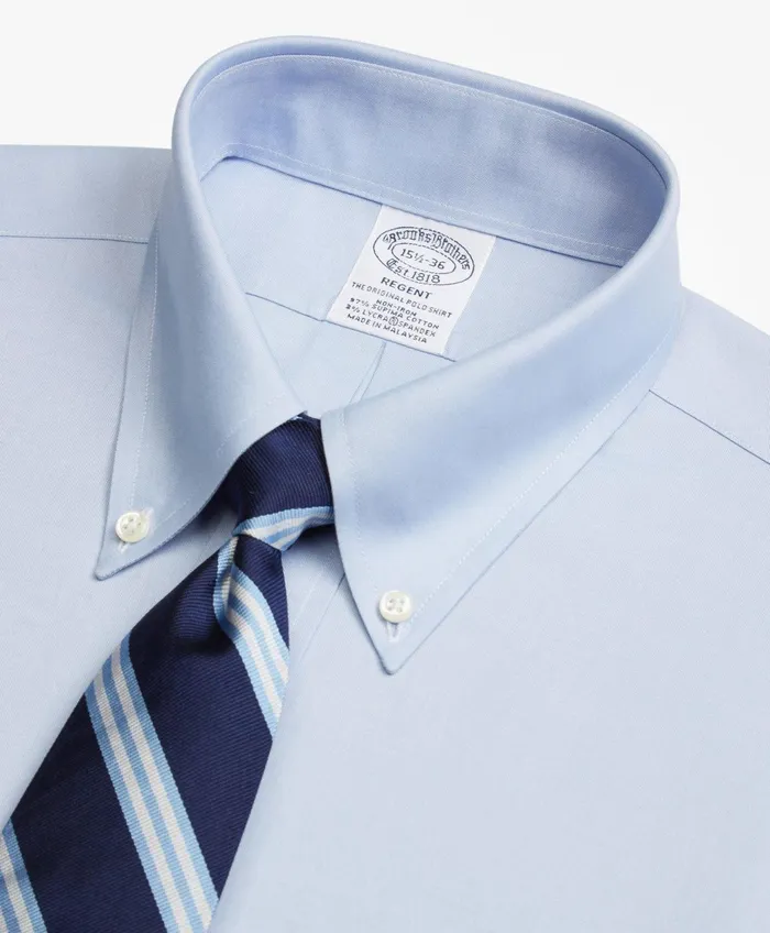 Men Stretch Regent RegularFit Dress Shirt NonIron Pinpoint ButtonDown Collar Blue Brooks Brothers Dress Shirts