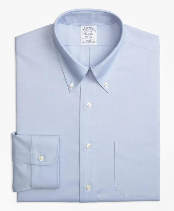 Men Stretch Regent RegularFit Dress Shirt NonIron Pinpoint ButtonDown Collar Blue Brooks Brothers Dress Shirts