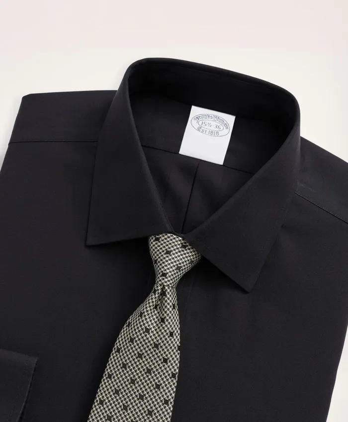 Men Stretch Supima Cotton NonIron Pinpoint Oxford Ainsley Collar Dress Shirt Black Brooks Brothers Dress Shirts