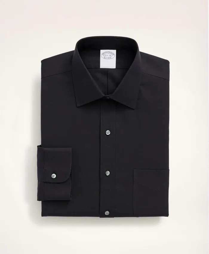 Men Stretch Supima Cotton NonIron Pinpoint Oxford Ainsley Collar Dress Shirt Black Brooks Brothers Dress Shirts