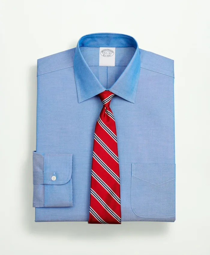 Men Stretch Supima Cotton NonIron Pinpoint Oxford Ainsley Collar Dress Shirt Blue Brooks Brothers Dress Shirts