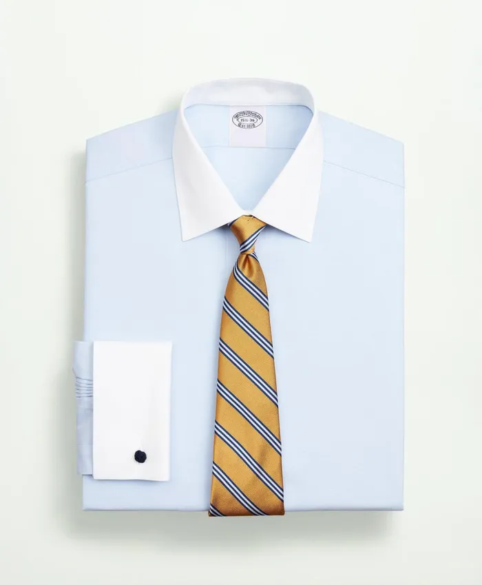 Men Stretch Supima Cotton NonIron Pinpoint Oxford Ainsley Collar Dress Shirt Light Blue Brooks Brothers Dress Shirts