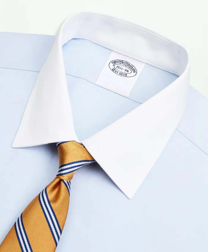 Men Stretch Supima Cotton NonIron Pinpoint Oxford Ainsley Collar Dress Shirt Light Blue Brooks Brothers Dress Shirts
