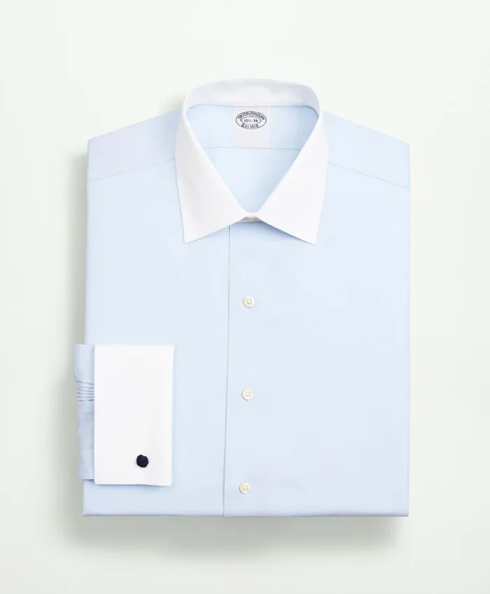Men Stretch Supima Cotton NonIron Pinpoint Oxford Ainsley Collar Dress Shirt Light Blue Brooks Brothers Dress Shirts