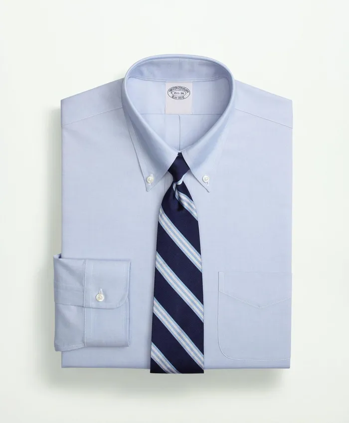 Men Stretch Supima Cotton NonIron Pinpoint Oxford ButtonDown Collar Dress Shirt Light Blue Brooks Brothers Dress Shirts