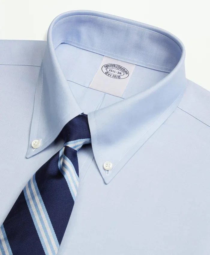 Men Stretch Supima Cotton NonIron Pinpoint Oxford ButtonDown Collar Dress Shirt Light Blue Brooks Brothers Dress Shirts