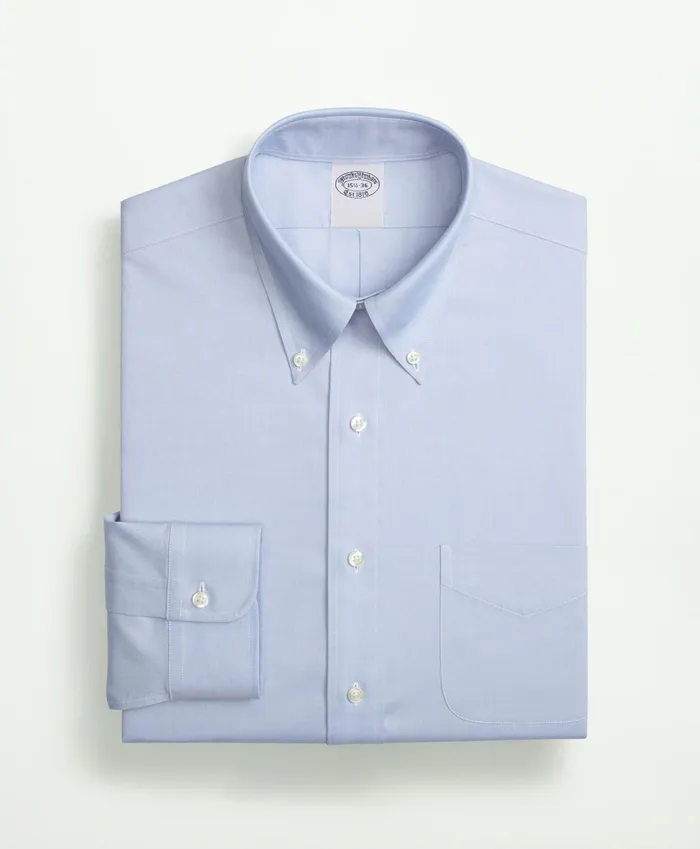 Men Stretch Supima Cotton NonIron Pinpoint Oxford ButtonDown Collar Dress Shirt Light Blue Brooks Brothers Dress Shirts