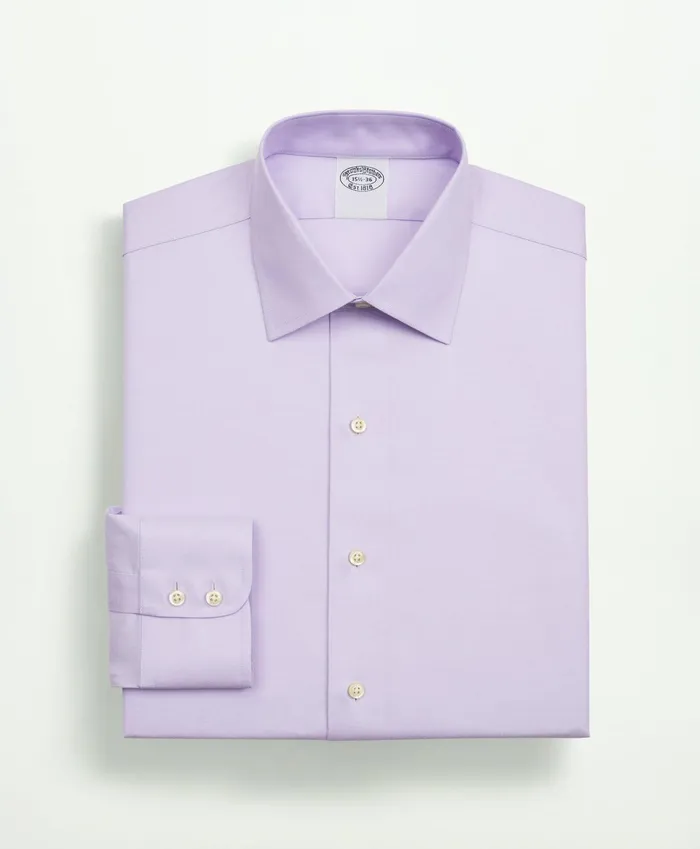 Men Stretch Supima Cotton NonIron Twill Ainsley Collar Dress Shirt Lavender Brooks Brothers Dress Shirts