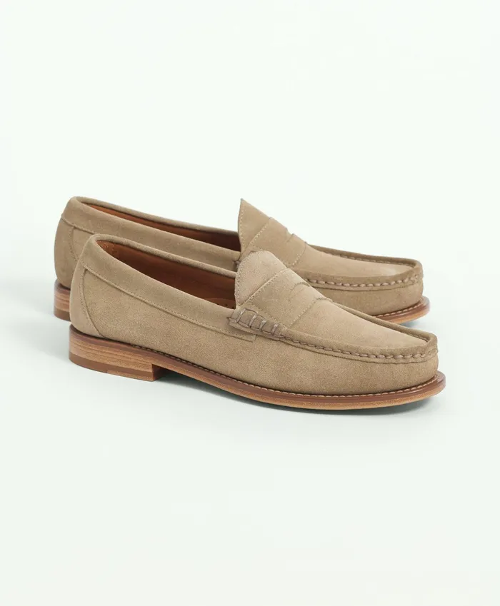 Men Suede Penny Loafers Tan Brooks Brothers Shoes