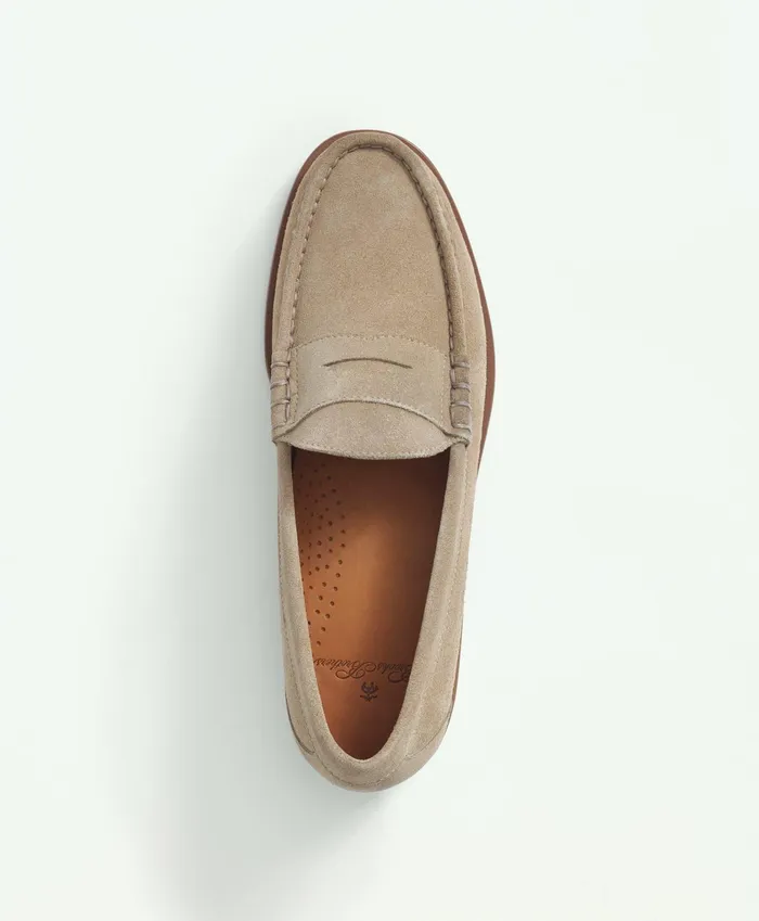 Men Suede Penny Loafers Tan Brooks Brothers Shoes