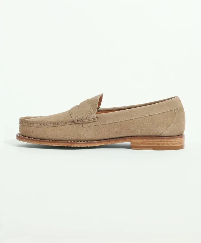 Men Suede Penny Loafers Tan Brooks Brothers Shoes