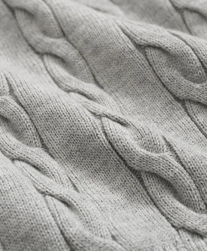 Men Supima Cotton Cable Crewneck Sweater Grey Brooks Brothers Sweaters