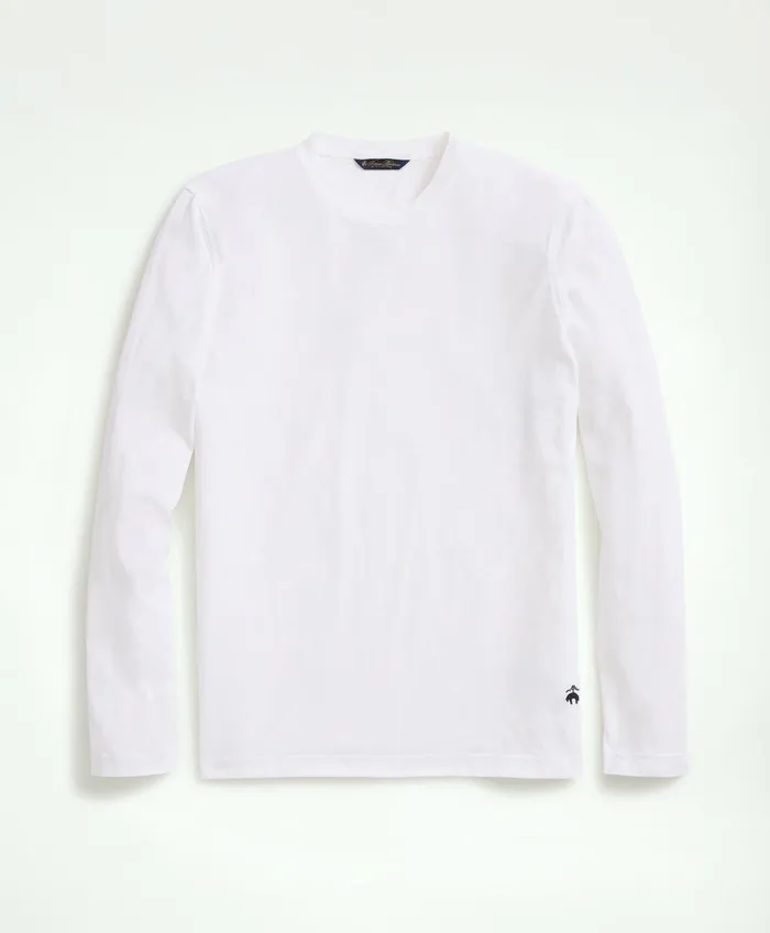 Men Supima Cotton LongSleeve Logo TShirt White Brooks Brothers TShirts and Sweats