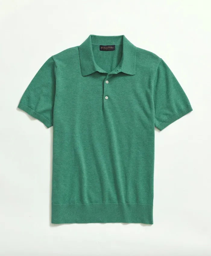 Men Supima Cotton ShortSleeve Polo Sweater Green Brooks Brothers Sweaters