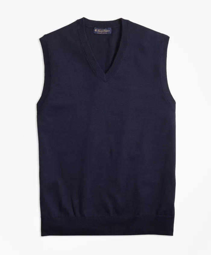 Men Supima Cotton Sweater Vest Navy Brooks Brothers Sweaters