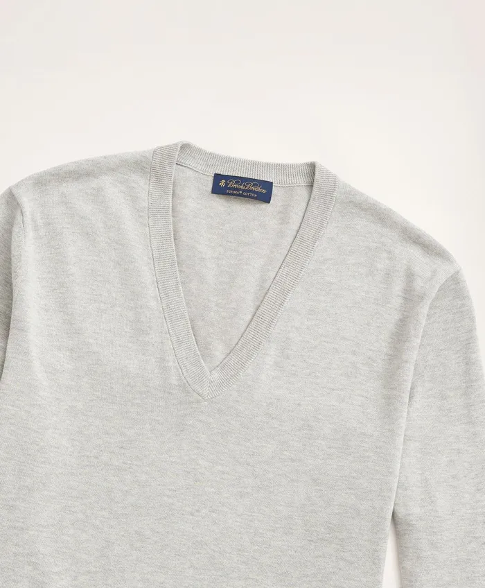 Men Supima Cotton VNeck Sweater Grey Heather Brooks Brothers Sweaters